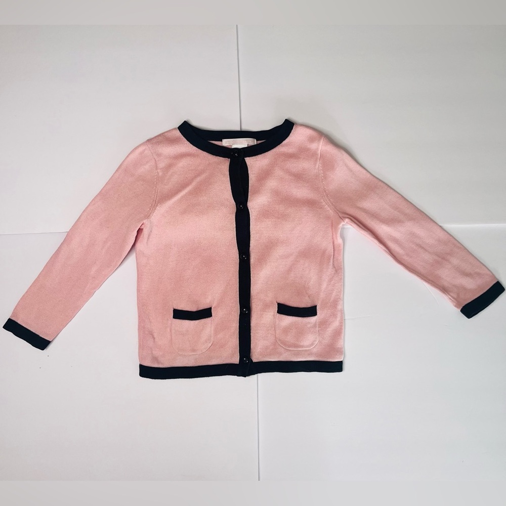 Janie And Jack Toddler Girls Pink Cardigan‎ w/  Black Trim And Buttons Cotton 2T